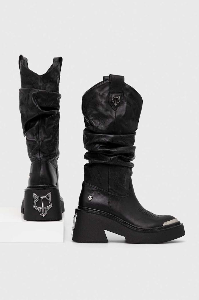 Usnjeni elegantni škornji Naked Wolfe Stable Neizolirana črna Stable.Black