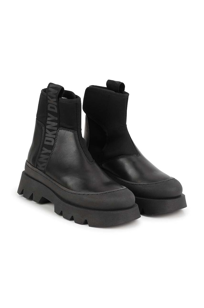 Dkny botki skórzane dziecięce brak zapięcia czarny D39116.36.39