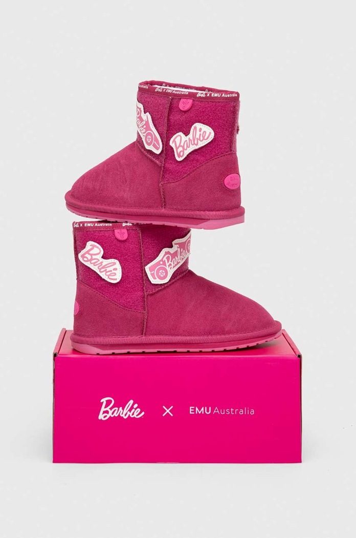 Emu Australia buty zimowe zamszowe dziecięce x Barbie, Wallaby Mini Play brak zapięcia różowy K12748.G.Wallaby.Mini.P