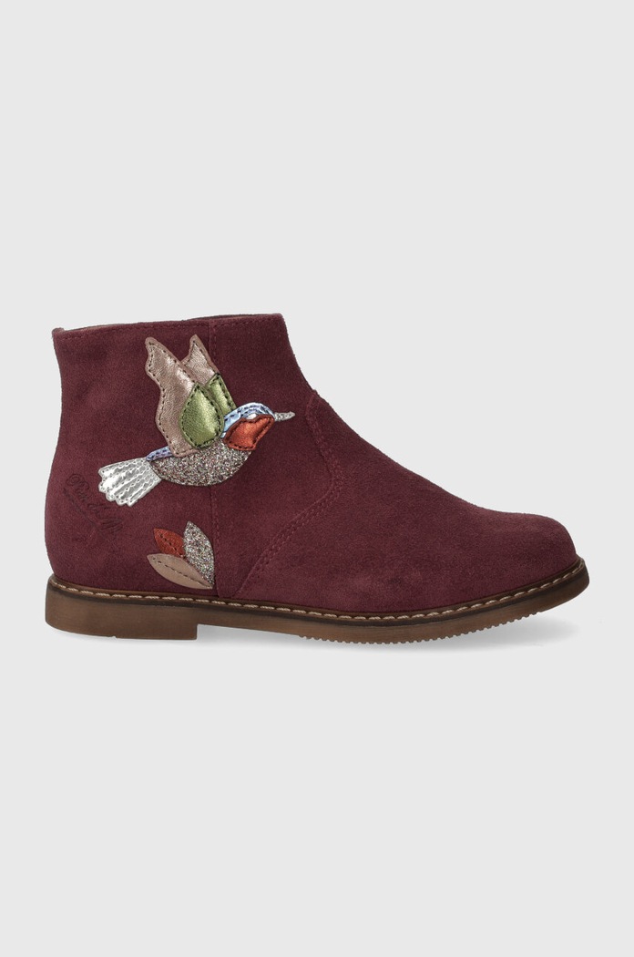 Pom D'api cizme din piele intoarsa pentru copii CITY COLIBRI neizolat burgundia P1IBED0401.28.30
