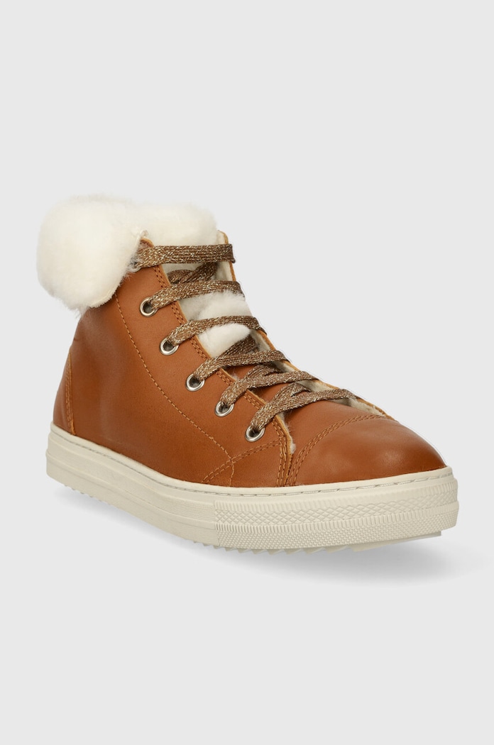 Otroški zimski usnjeni čevlji Pom D'api SWAG ZIP FUR P1QDBN0401.31.34 rjava AW23