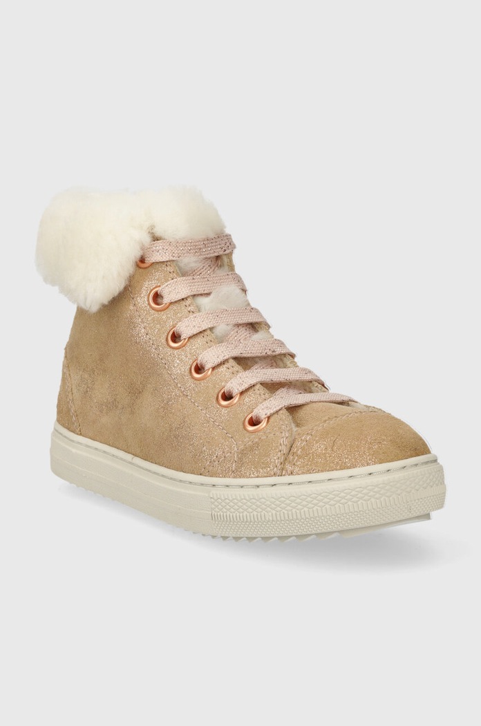 Pom D'api buty zimowe zamszowe dziecięce SWAG ZIP FUR P1QDDF0402.24.27 beżowy AW23