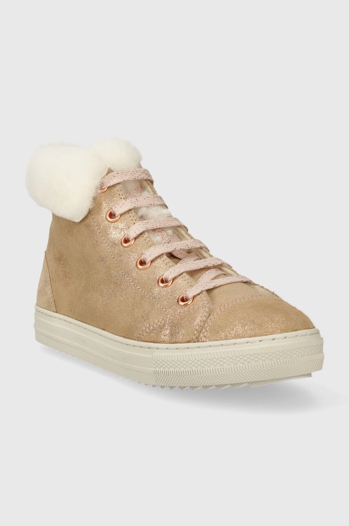 Dětské semišové zimní boty Pom D'api SWAG ZIP FUR P1QDDF0402.31.34 béžová AW23