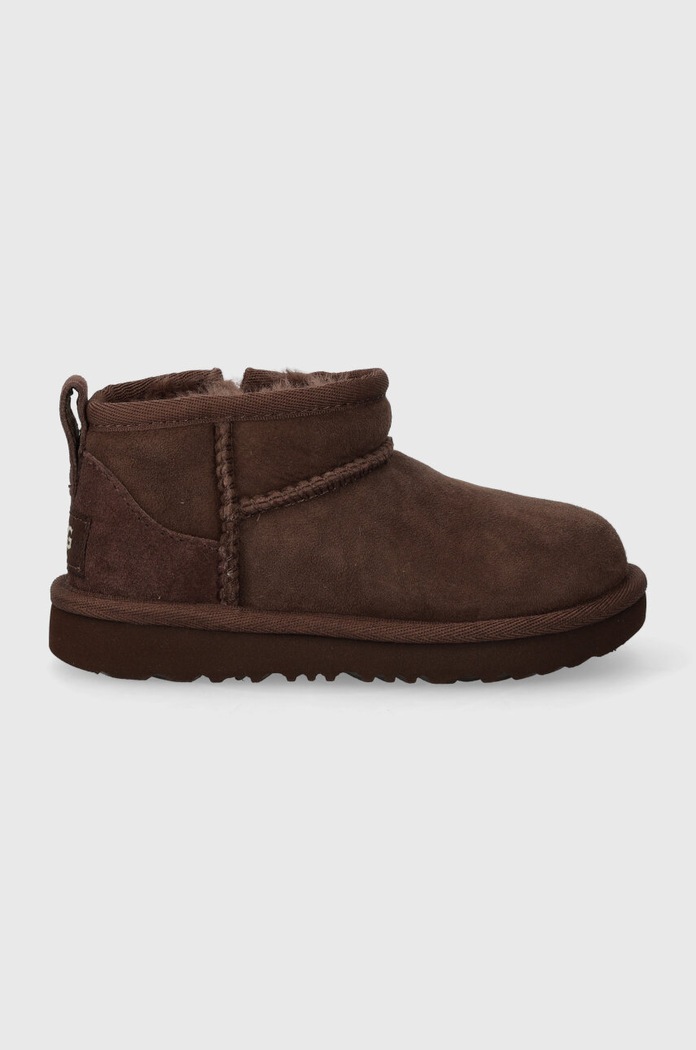 UGG gyerek hócipő velúrból T CLASSIC ULTRA MINI velúr bőr barna 1130750T