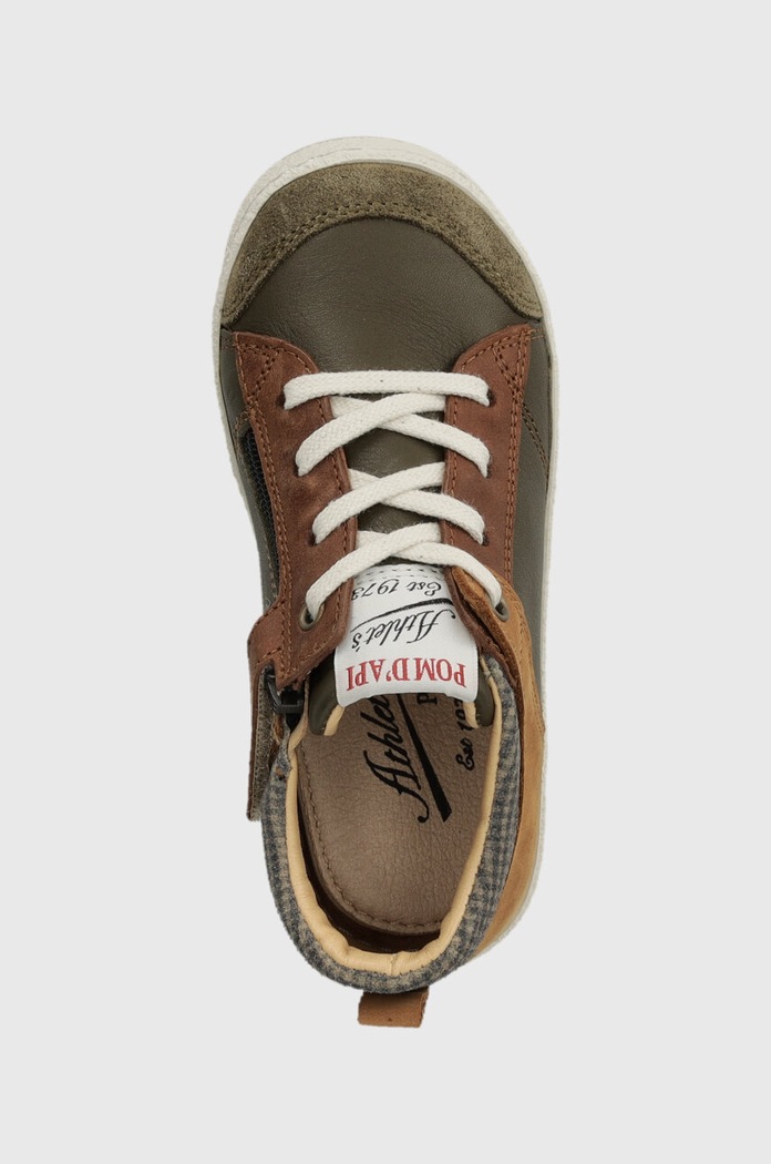 Pom D'api incaltaminte din piele pentru copii MOUSSE ZIP TREK verde P1PDBY0401.24.27