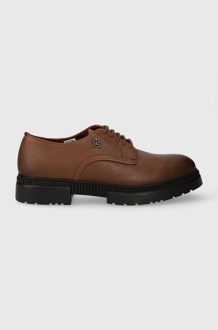 Tommy Hilfiger półbuty skórzane COMFORT CLEATED THERMO LTH SHOE skóra licowa brązowy FM0FM04647