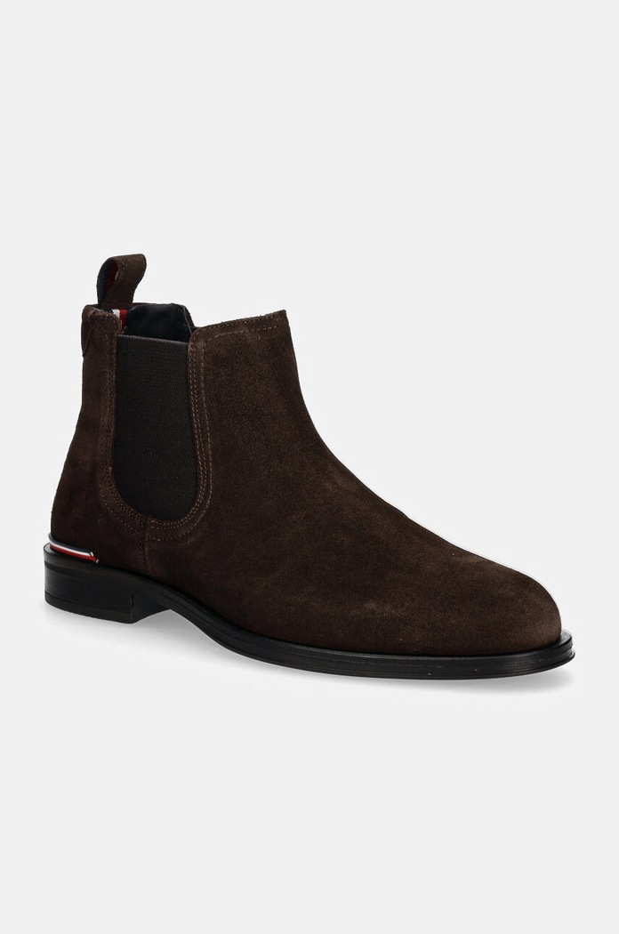 Tommy Hilfiger sztyblety zamszowe CORE RWB HILFIGER SUEDE CHELSEA nieocieplane brązowy FM0FM04757