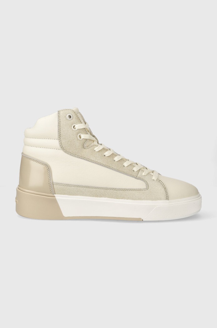 Kožené tenisky Calvin Klein HIGH TOP LACE UP INV STITCH vysoký béžová HM0HM01164