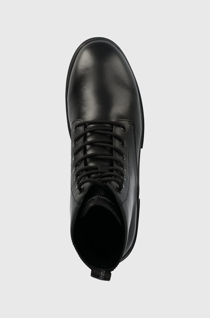 Kožené boty Calvin Klein Jeans TRANSP COMBAT MID LACEUP LTH černá YM0YM00755