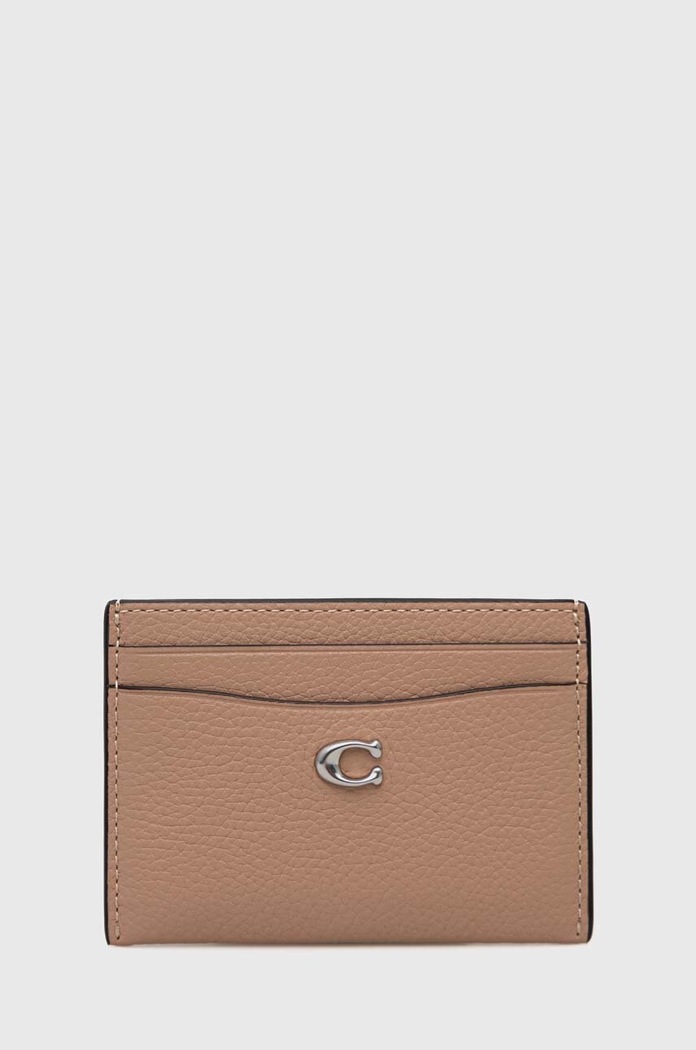 Кожен калъф за карти Coach Essential Card Case гладка кожа бежов CM436