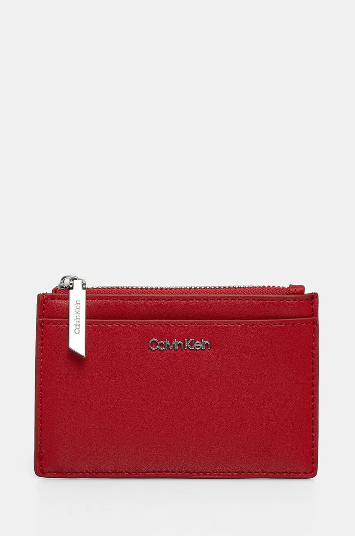Pouzdro na karty Calvin Klein imitace kůže červená K60K611095