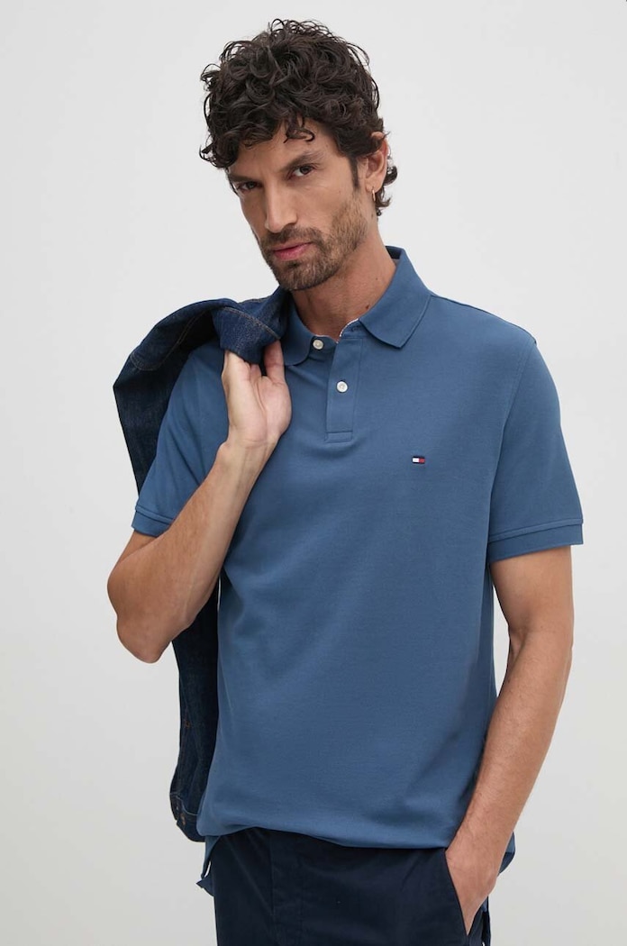 Πόλο Tommy Hilfiger με ελαστάν σκούρο μπλε MW0MW17770