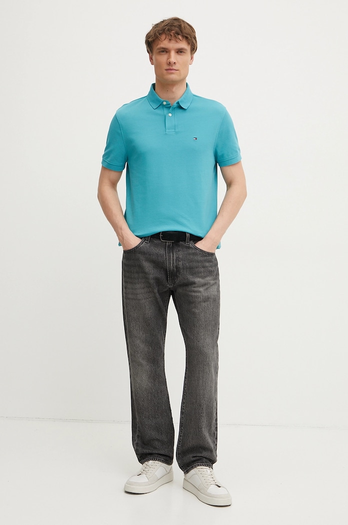 Polo tričko Tommy Hilfiger MW0MW17770 tyrkysová SS26