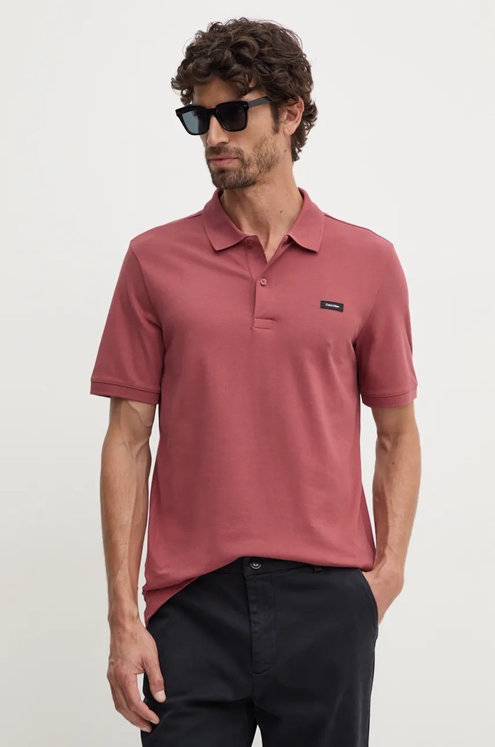 Calvin Klein tricou polo slim burgundia K10K111196