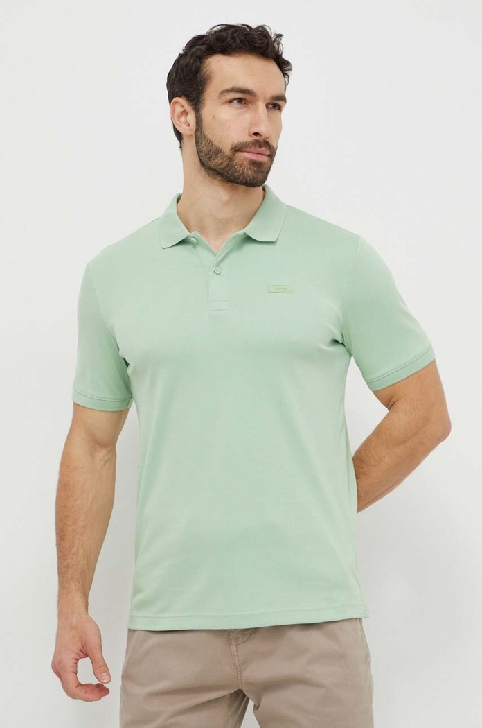 Bavlnené polo tričko Calvin Klein slim zelená K10K111657
