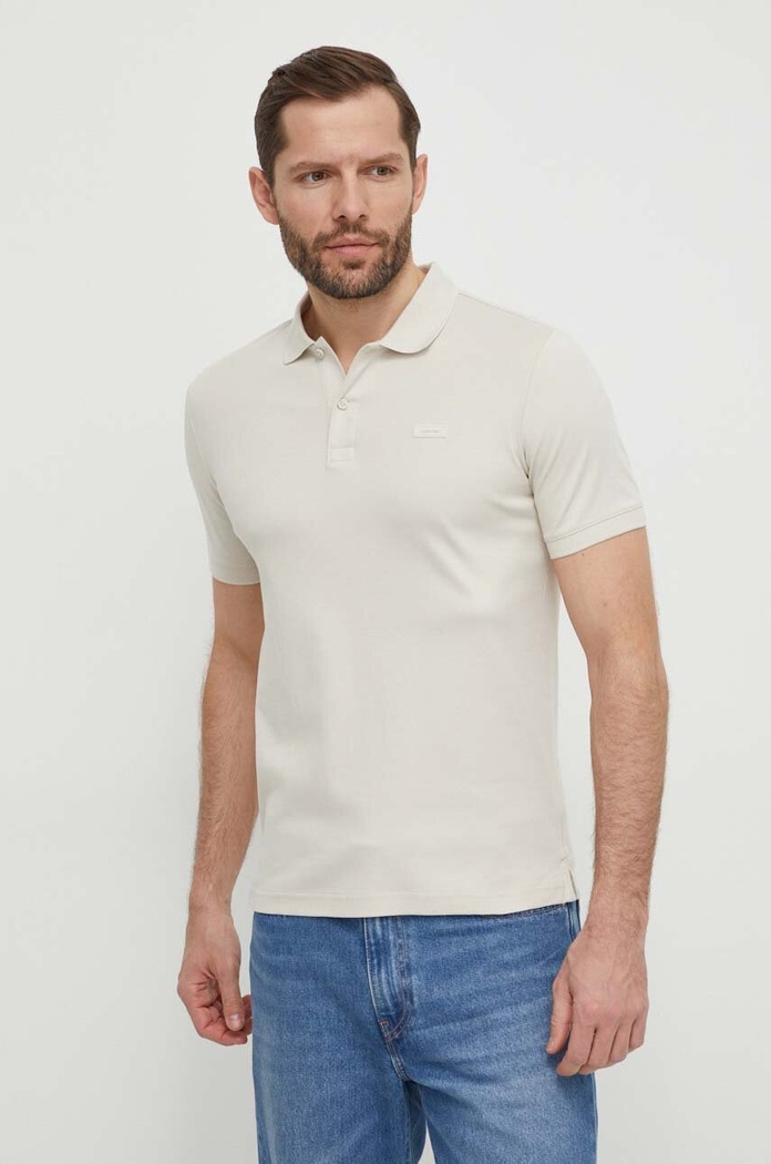 Ρούχα Βαμβακερό μπλουζάκι πόλο Calvin Klein K10K111657 μπεζ
