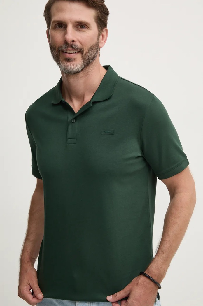 Bavlněné polo tričko Calvin Klein slim zelená K10K111657