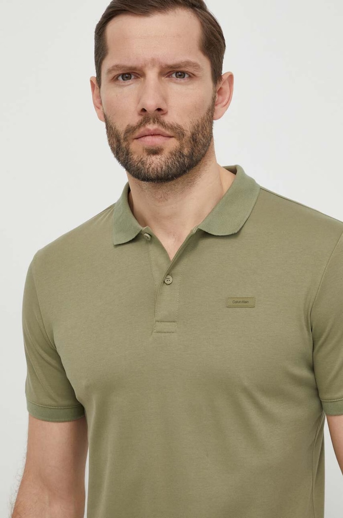 Ρούχα Calvin Klein Βαμβακερό μπλουζάκι πόλο Calvin Klein K10K111657 πράσινο