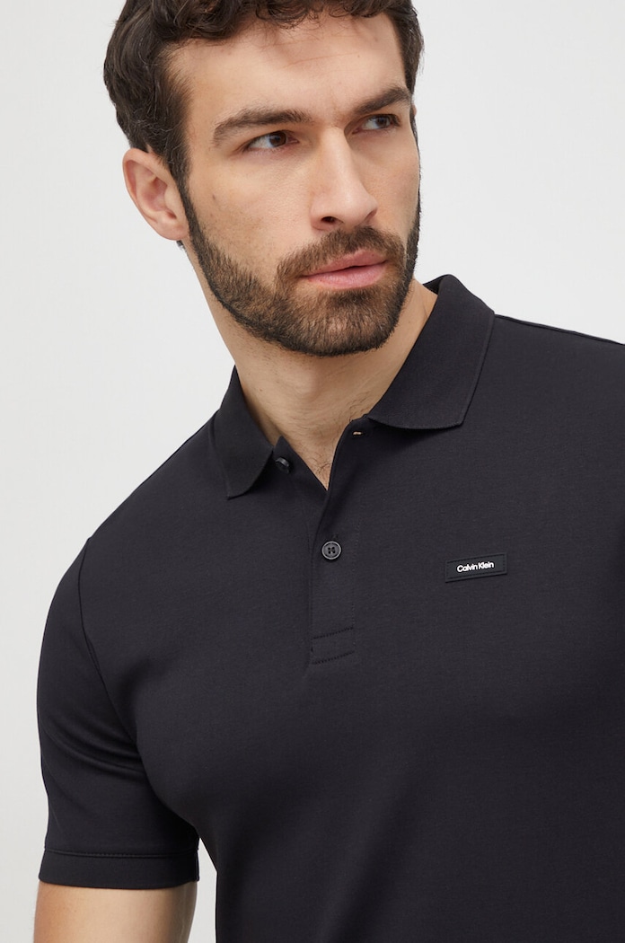 Bavlnené polo tričko Calvin Klein slim čierna K10K111657
