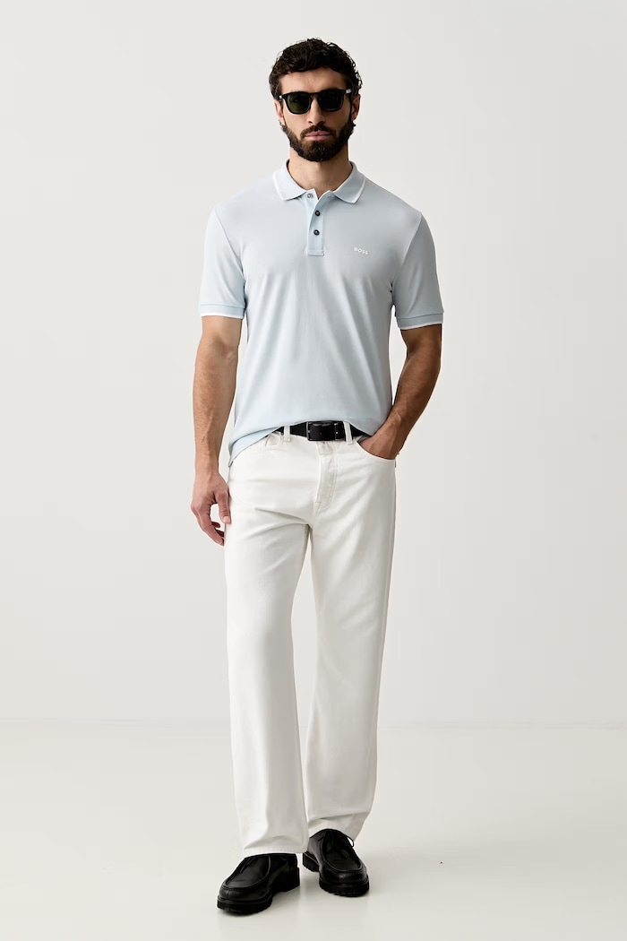 BOSS polo pentru bărbați din bumbac Parlay 190 50494697 albastru SS26