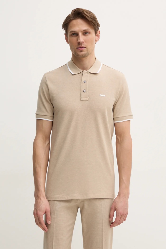 BOSS polo pentru bărbați din bumbac Parlay 190 regular bej 50494697