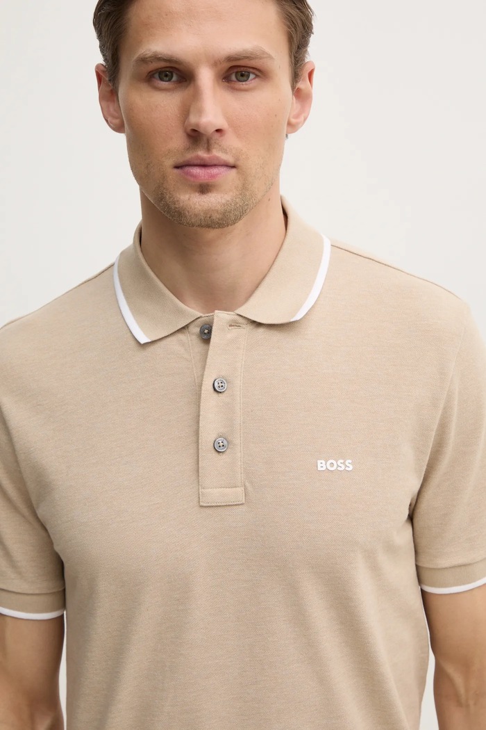 BOSS polo pentru bărbați din bumbac Parlay 190 bej 50494697