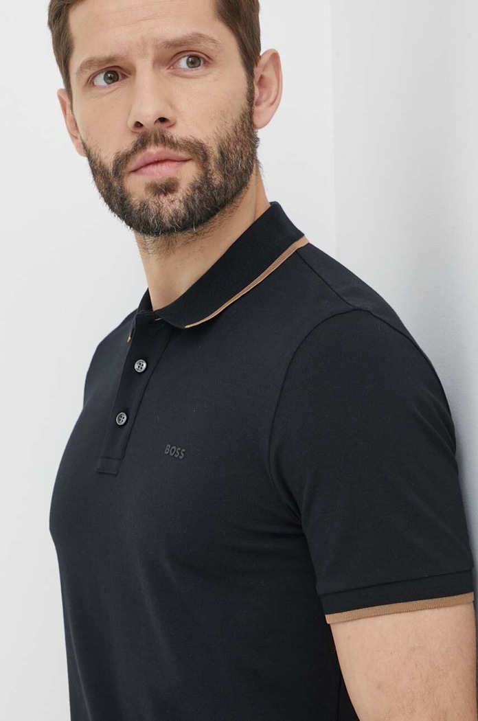Βαμβακερό μπλουζάκι πόλο BOSS Gelio-C_Sz40 50494697 μαύρο SS26