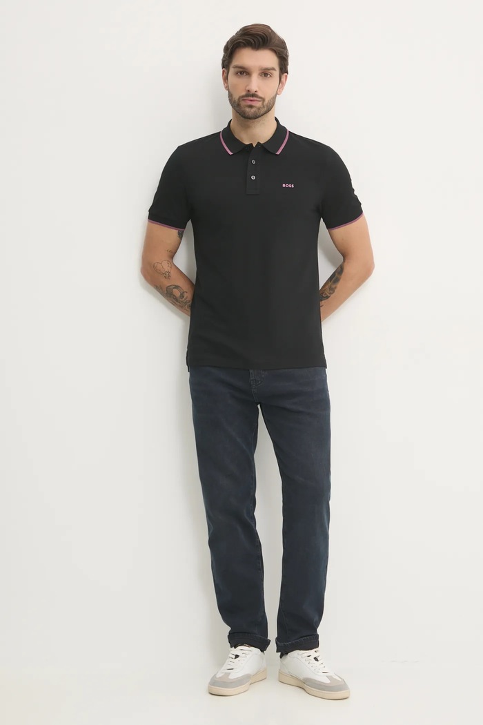 Βαμβακερό μπλουζάκι πόλο BOSS Gelio-C_Sz40 50494697 μαύρο SS26