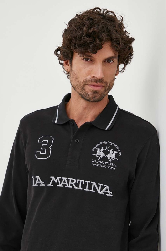 La Martina longsleeve bawełniany czarny WMP306
