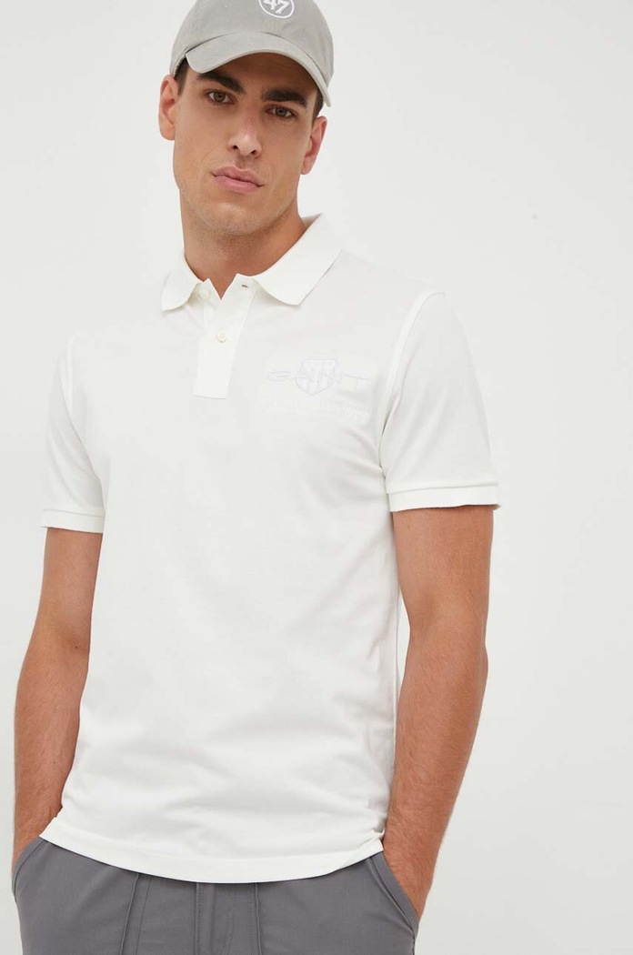 Bavlnené polo tričko Gant nášivka béžová 2062025