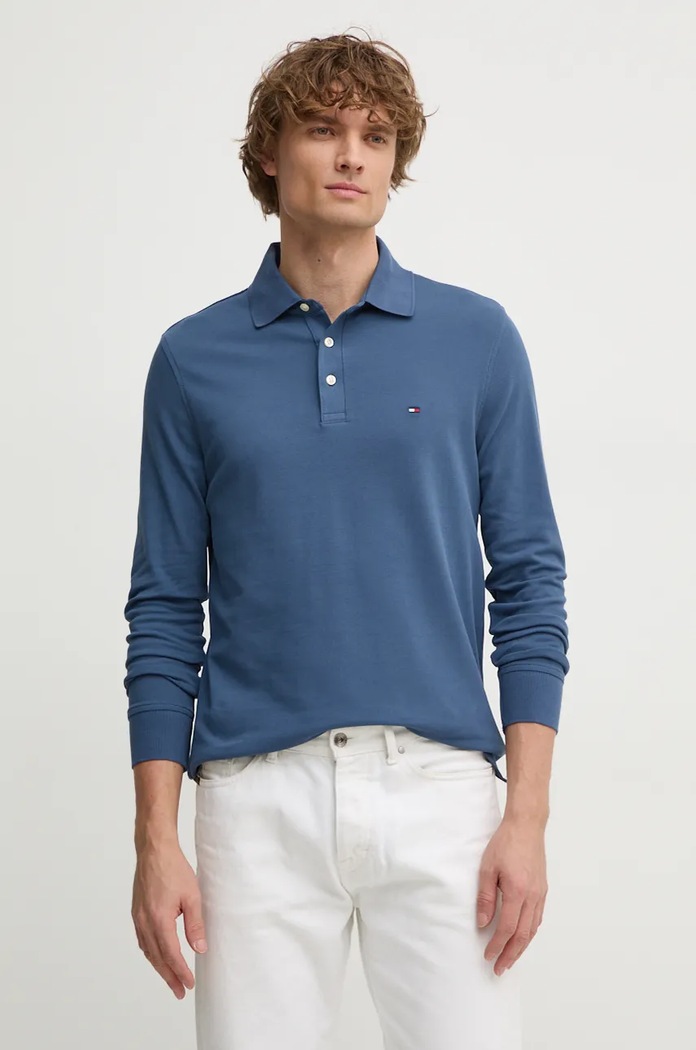 Tommy Hilfiger longsleeve z elastanem niebieski MW0MW20182