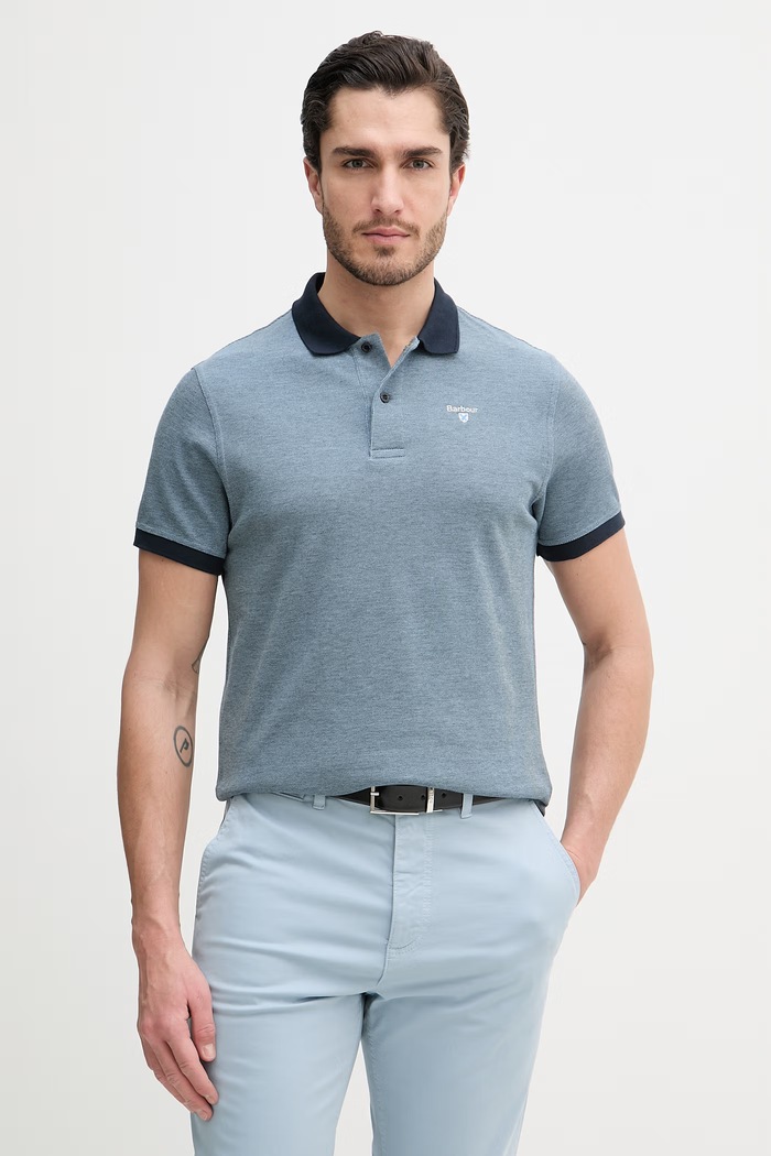 Bombažen polo Barbour mornarsko modra MML0628