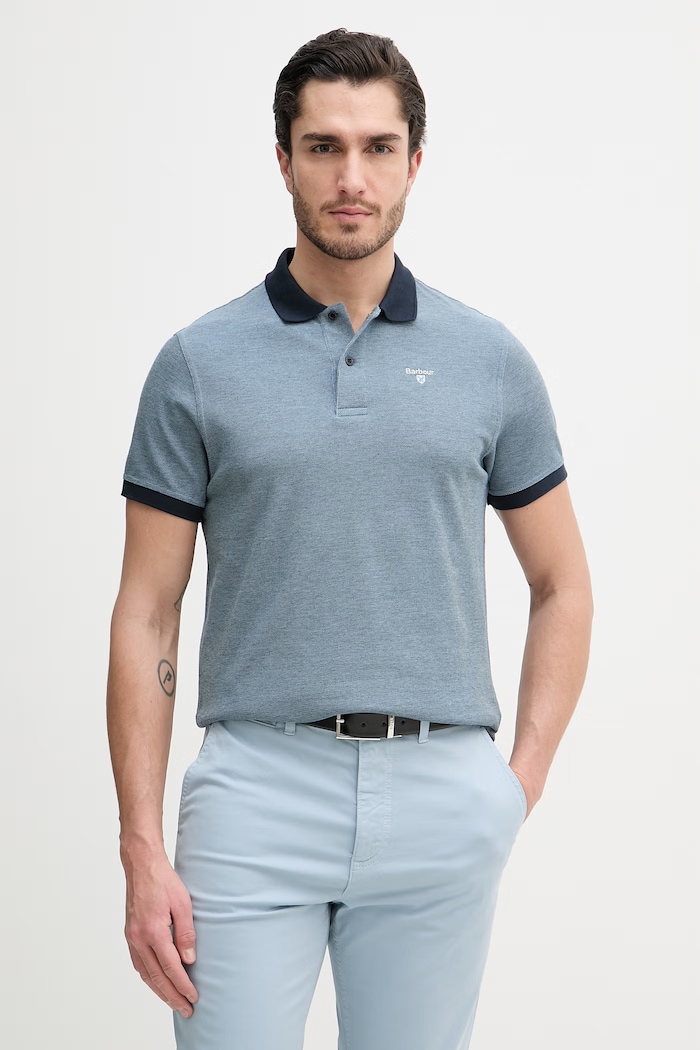 Bombažen polo Barbour mornarsko modra MML0628