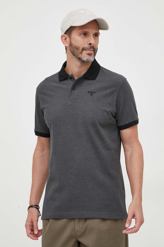 Bavlněné polo tričko Barbour regular černá MML0628