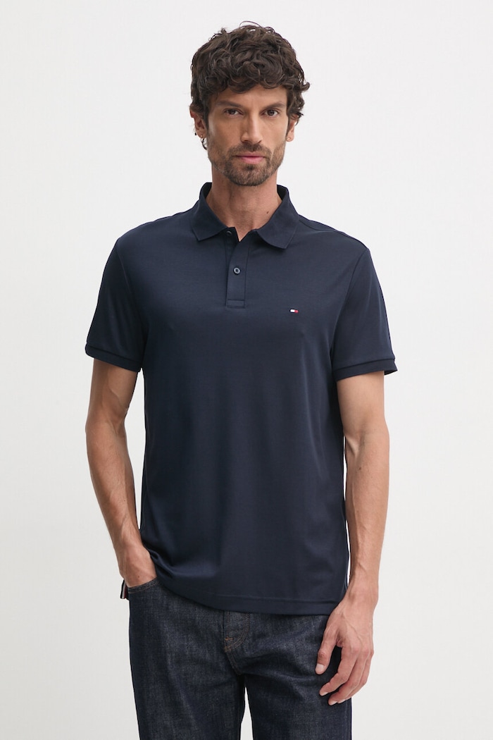 Bavlněné polo tričko Tommy Hilfiger hladký námořnická modř MW0MW35585