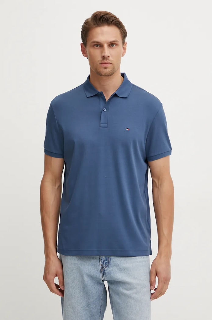 Памучна тениска с яка Tommy Hilfiger тъмносин MW0MW35585