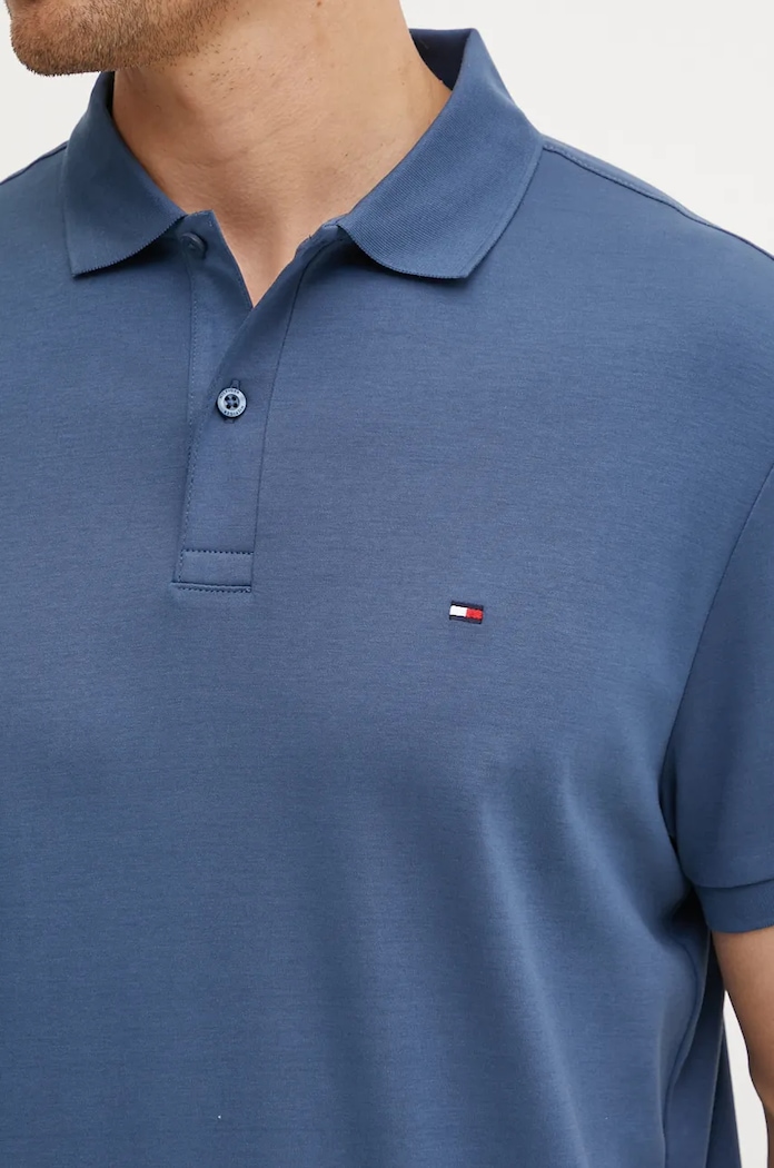 Памучна тениска с яка Tommy Hilfiger тъмносин MW0MW35585