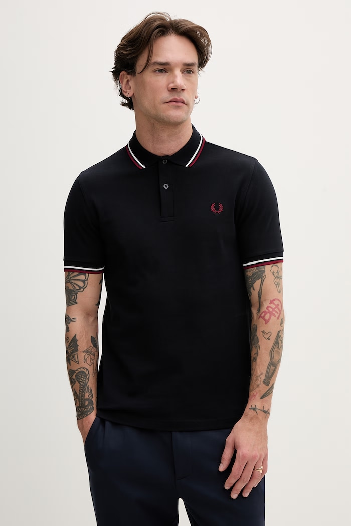 Bombažen polo Fred Perry Našitek mornarsko modra M3600.T55