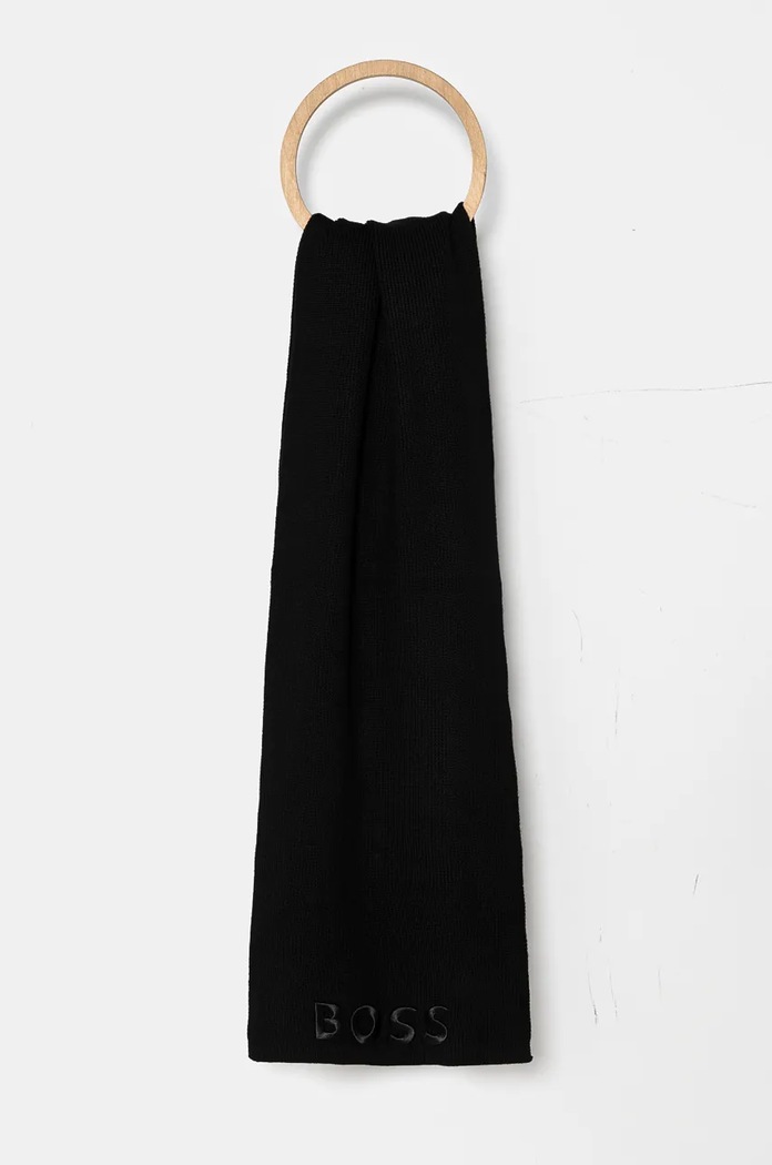 Вълнен шал BOSS Lara_scarf черен 50497861