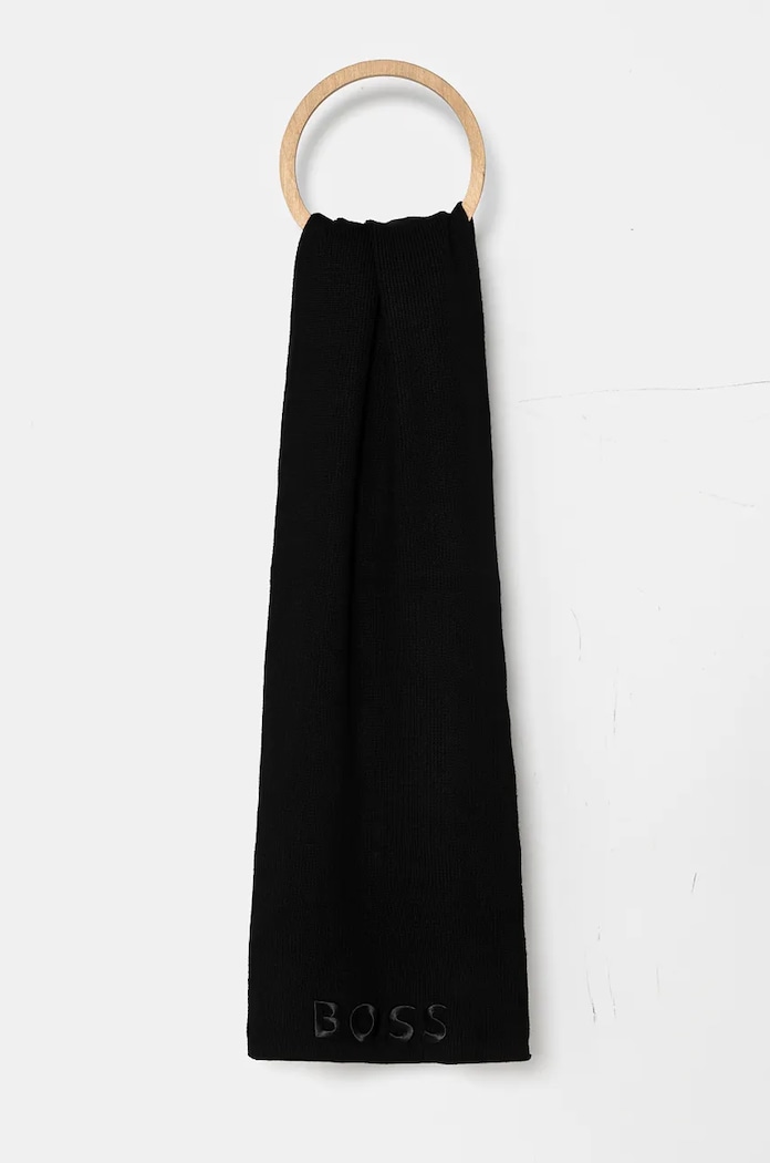 Вълнен шал BOSS Lara_scarf черен 50497861