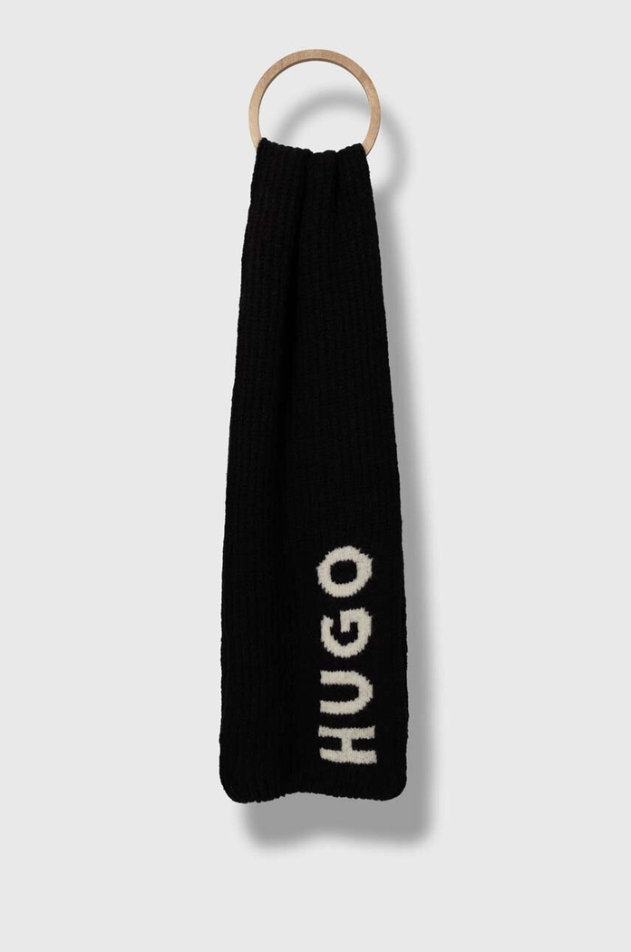 Vlněná šála HUGO jemný vzor černá 50500991