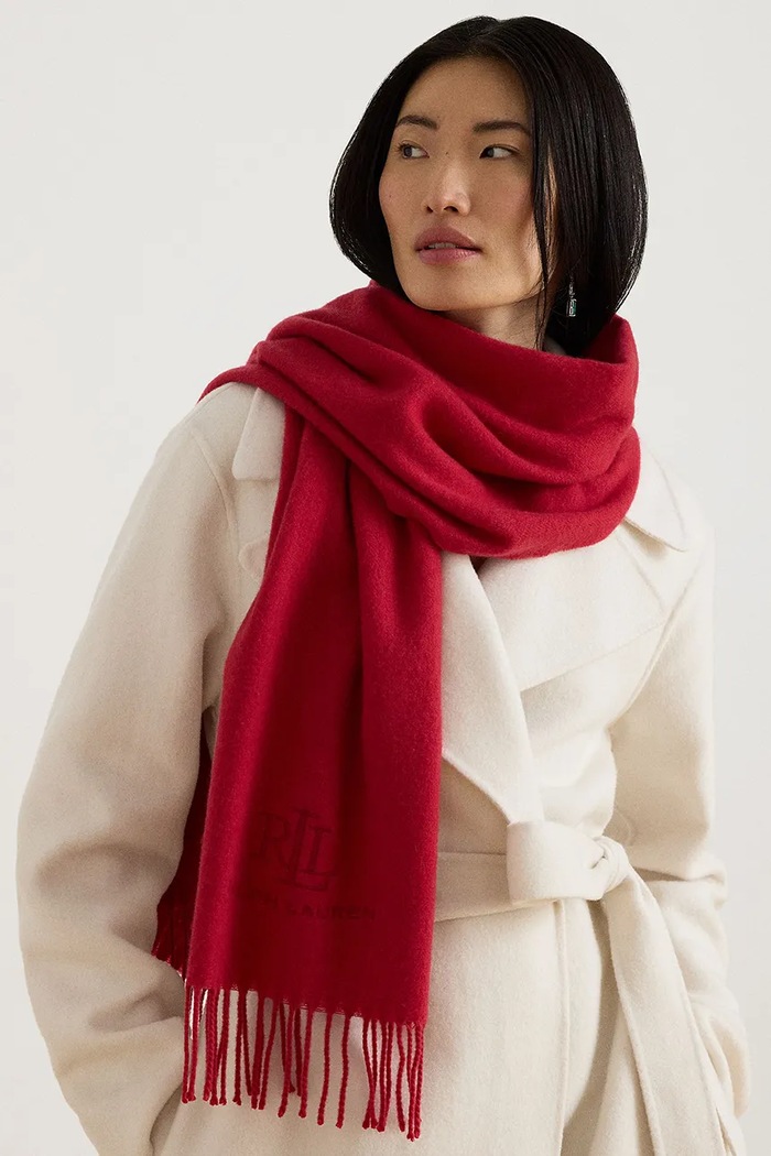 Szalik damski z dodatkiem kaszmiru Lauren Ralph Lauren 454927208 czerwony