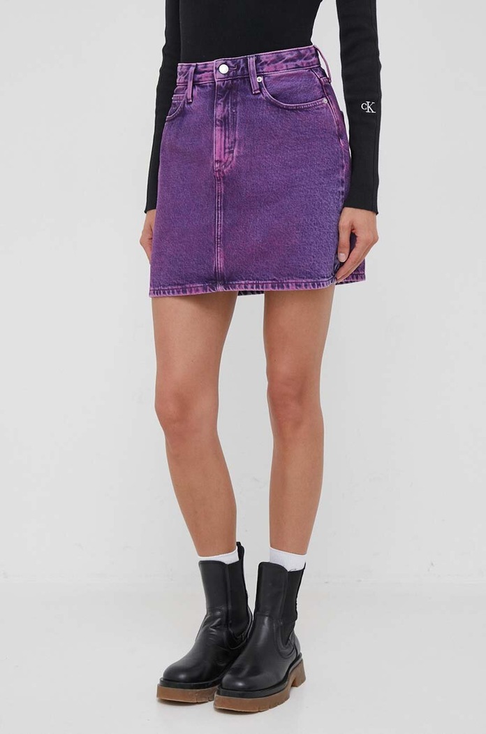 Τζιν φούστα Calvin Klein Jeans εμπριμέ μωβ J20J221810