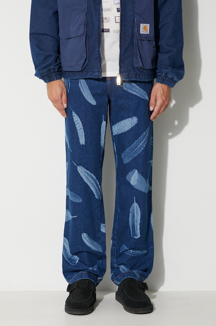 Džíny Marcelo Burlon Aop Wind Feathers námořnická modř CMYA033F23DEN0023401