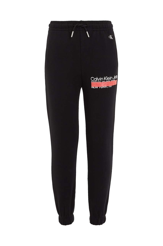 Παιδικό βαμβακερό παντελόνι Calvin Klein Jeans IB0IB01682.9BYX μαύρο AW23