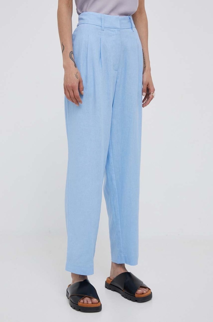Λινό παντελόνι DKNY ψηλή μπλε P3DKCR52