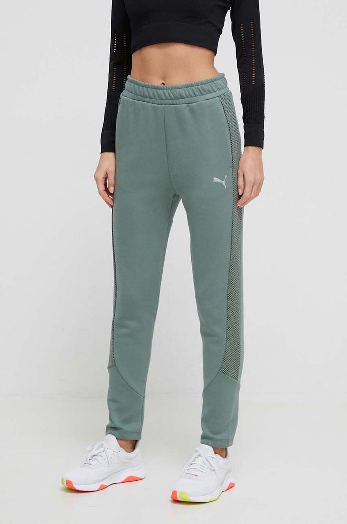 Puma edzőnadrág Evostripe sima zöld 676075