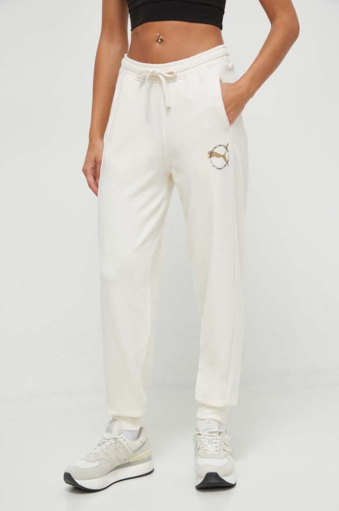 Puma pantaloni de trening tricotaj bej 676069