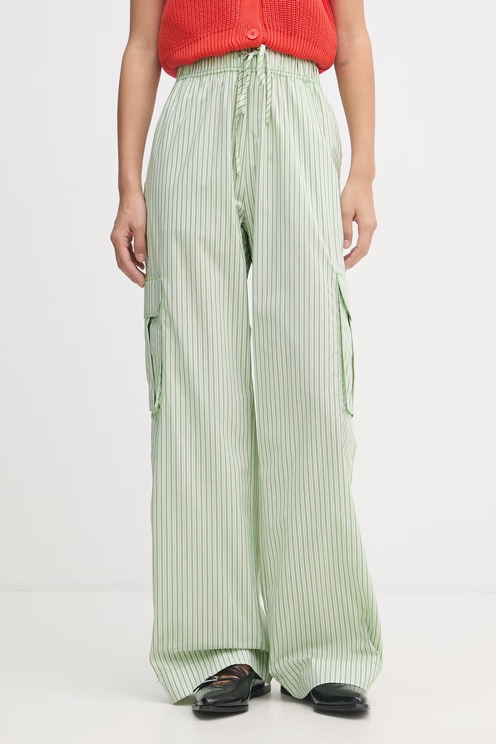 Stine Goya pantaloni in cotone Fatuna alta verde SG5146