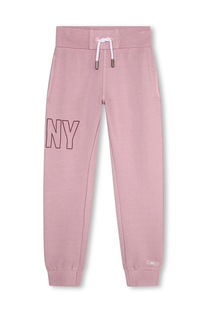 Dkny spodnie dresowe bawełniane dziecięce nadruk fioletowy D54000.114.150